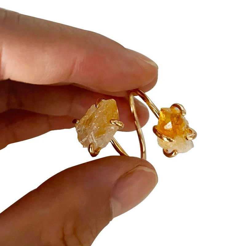 Bague Ouverte Citrine Brute Dorée