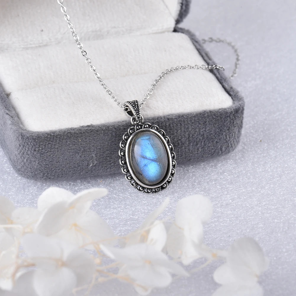 Collier Pendentif Labradorite Plaqué Argent Simple