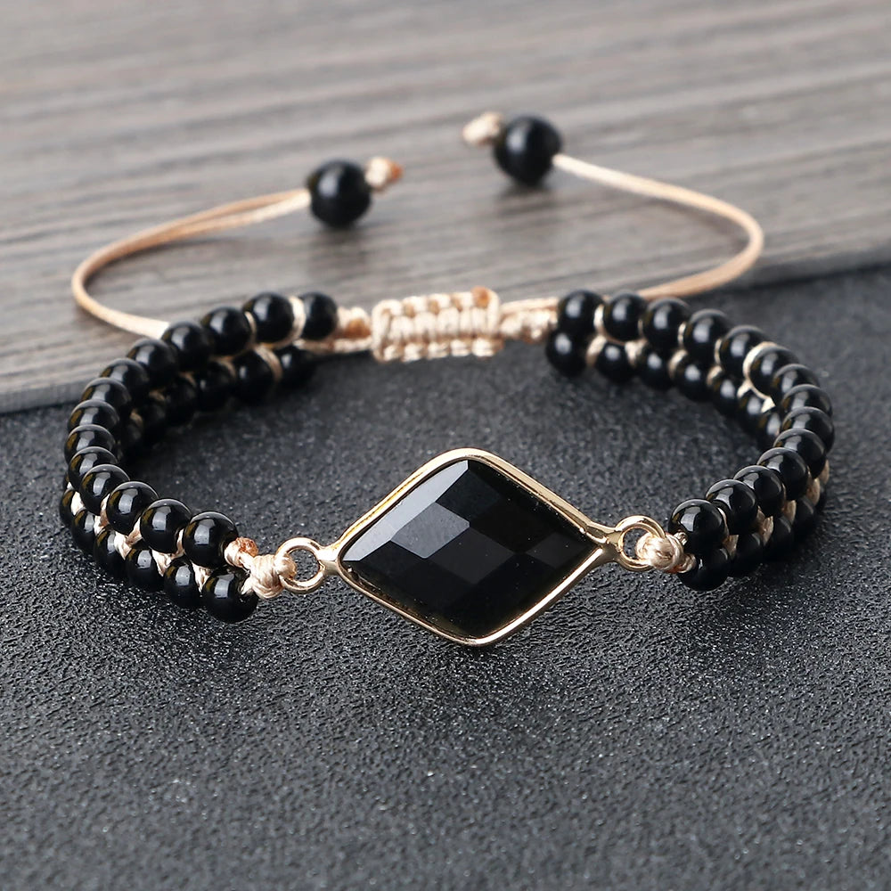 Bracelet Tressé Onyx 4 mm & Obsidienne – Ajustable