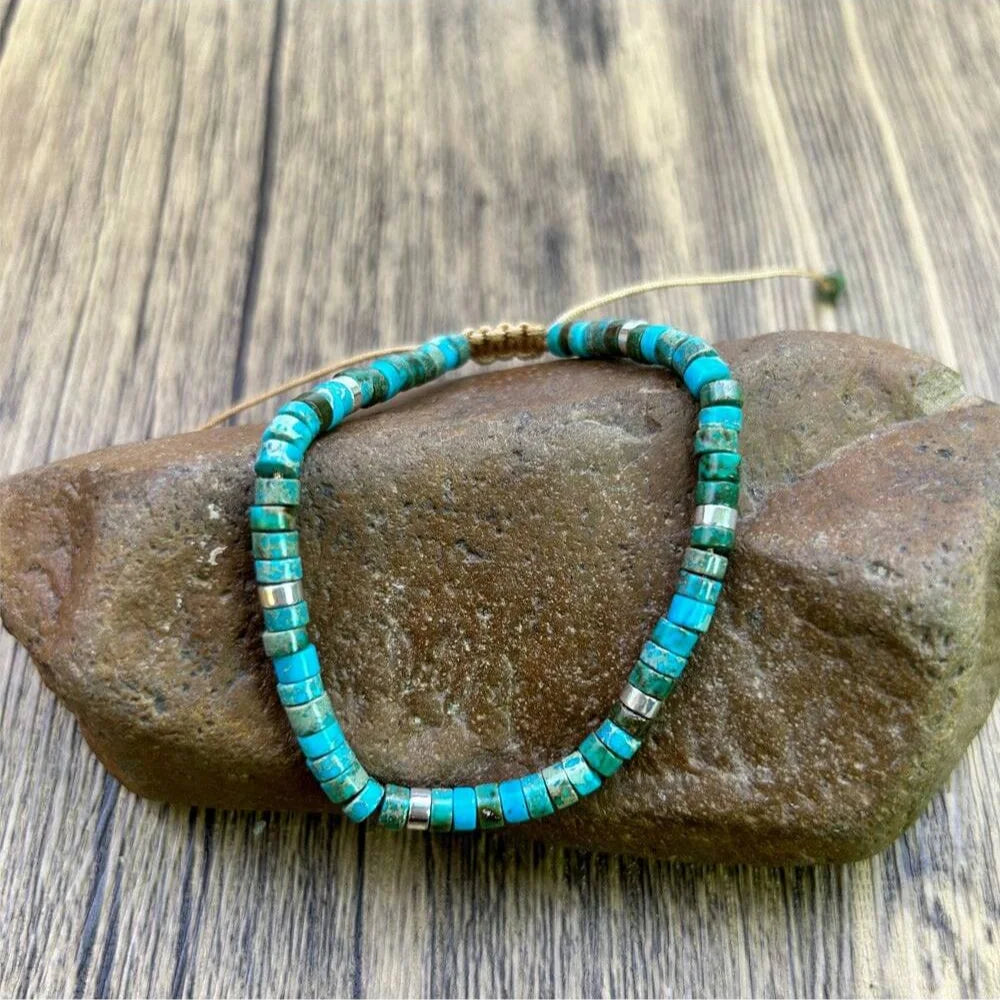 Bracelet Tressé en Turquoise – Ajustable & Naturel