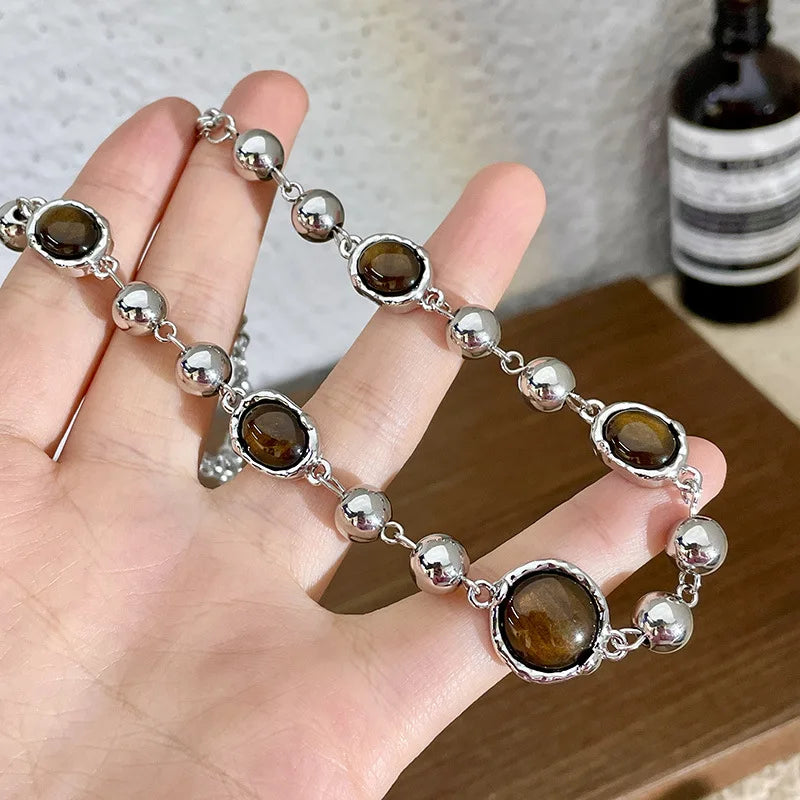 Collier Punk Œil de Tigre avec Pendentif