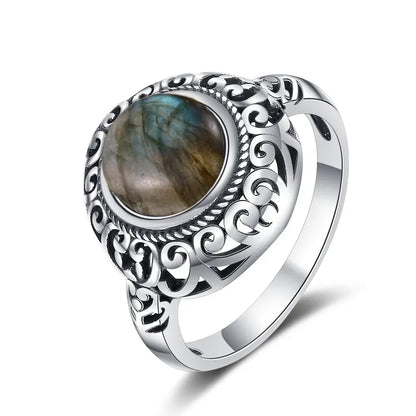 Bague Vintage Labradorite & Pierre de Lune Argent 925