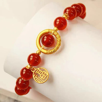 Bracelet Haricot en Or 18K & Agate Rouge