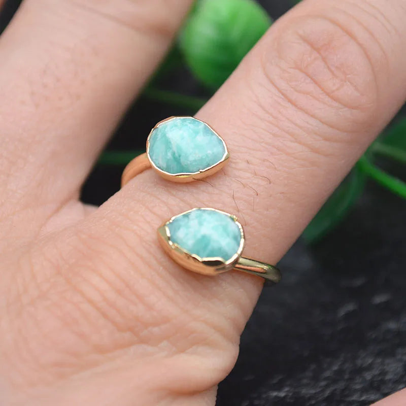 Bague Amazonite Cœur Goutte d'Eau Ouverte