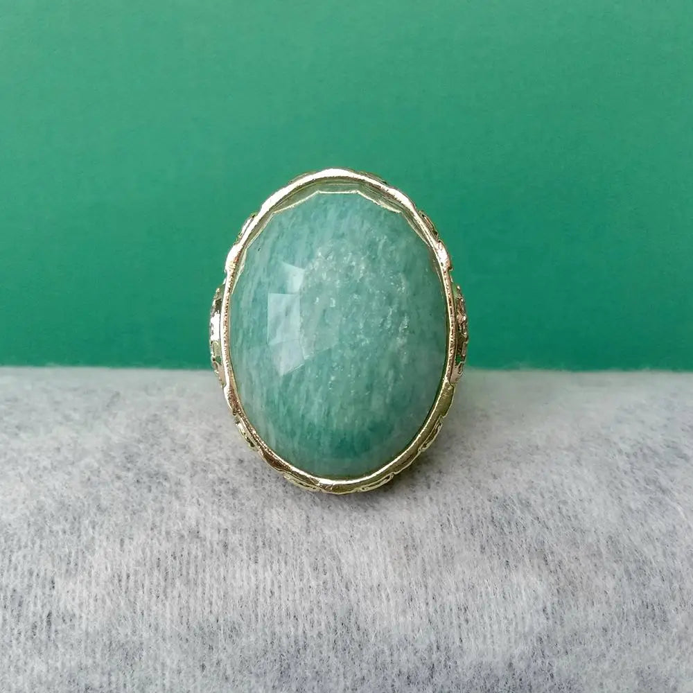 Bague Amazonite Plaqué Or Ajustable