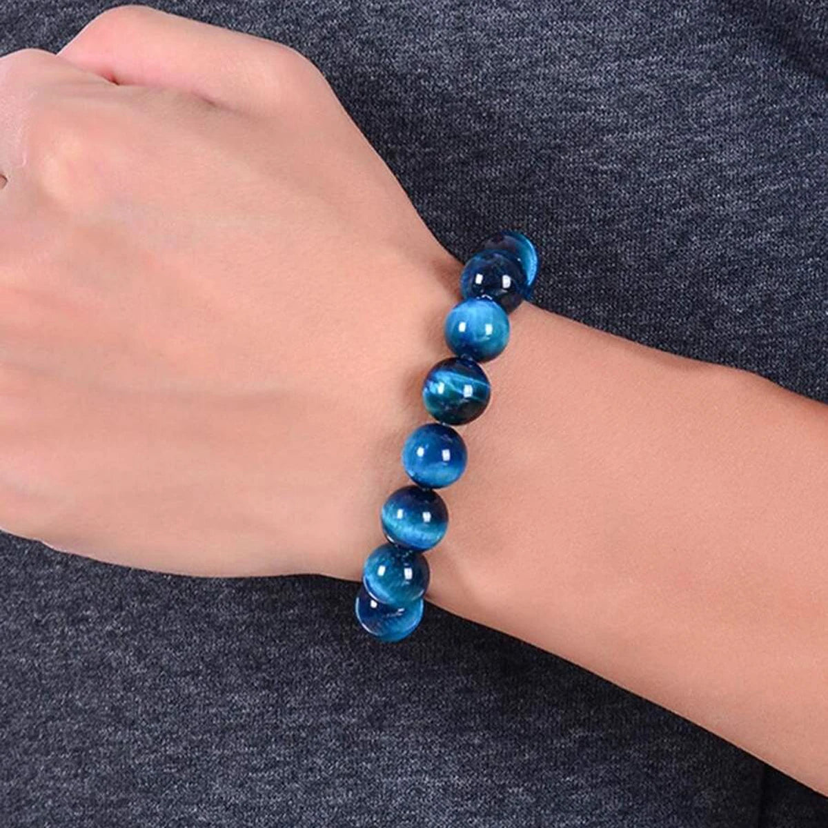 Bracelet Minimaliste – Œil de Tigre Bleu (6-10 mm)