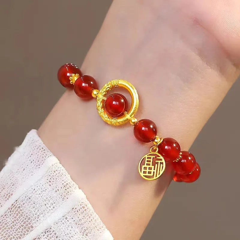 Bracelet Haricot en Or 18K & Agate Rouge