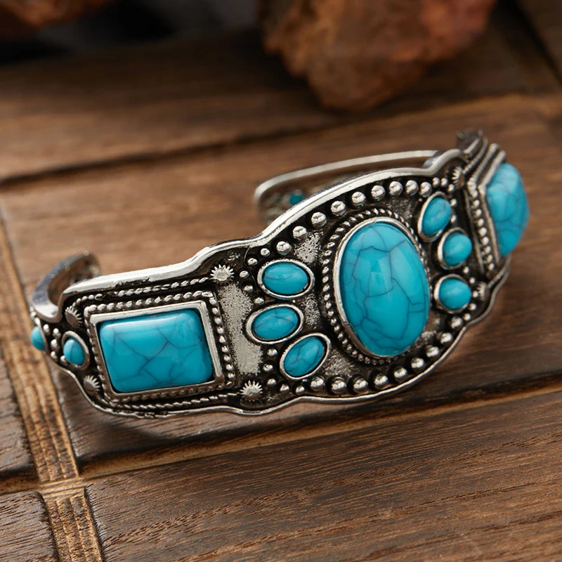 Bracelet Manchette Vintage – Turquoise Ajustable