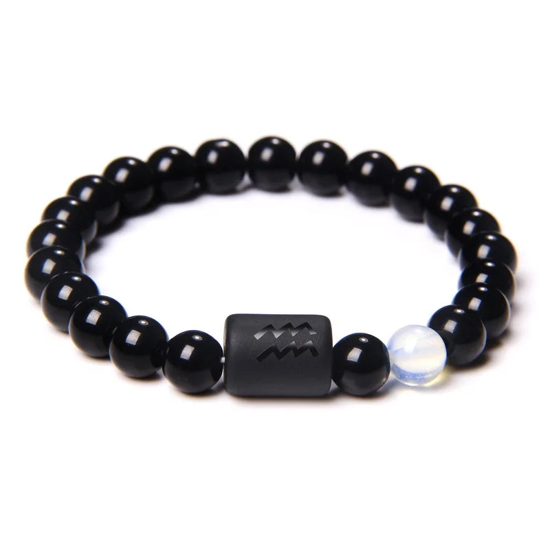 Bracelet Zodiaque 12 Signes – Onyx Noir Élastique