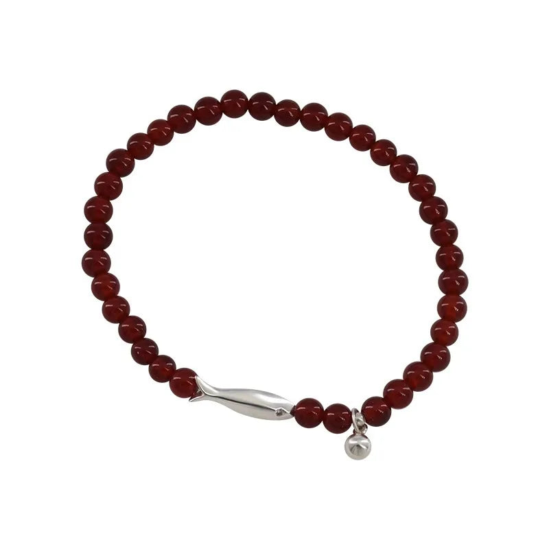 Bracelet Argent 925 & Agate Rouge – Poisson Rétro