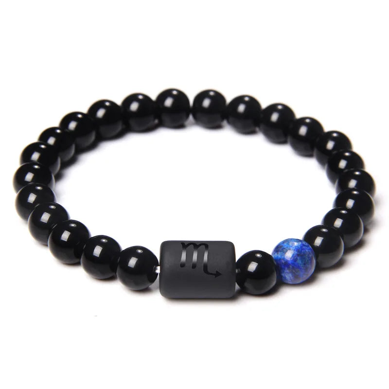 Bracelet Zodiaque 12 Signes – Onyx Noir Élastique