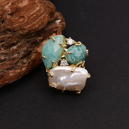 Bague Amazonite Perle Plaqué Or Ajustable