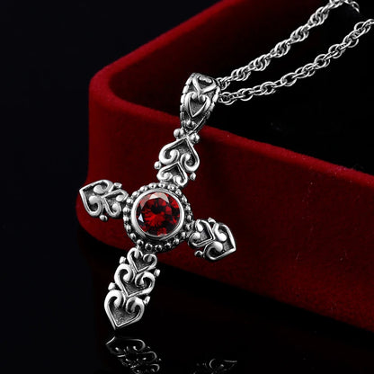 Collier Croix Grenat Argent 925 Femme