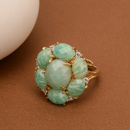 Bague Amazonite CZ Plaqué Or Ajustable