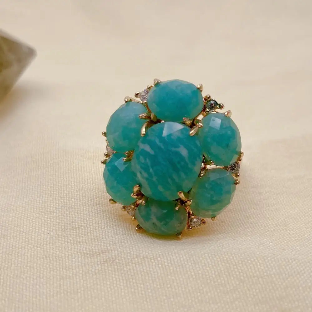 Bague Amazonite Facettée Pavé CZ