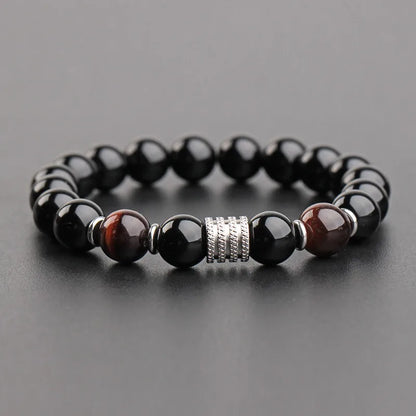 Bracelet Œil de Tigre & Obsidienne – Inox & Style