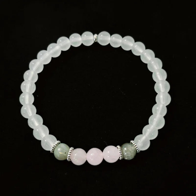 Bracelet Pierre de Lune, Labradorite & Quartz Rose