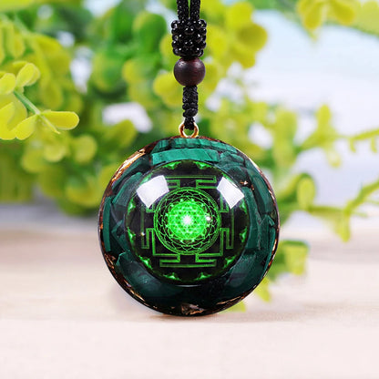 Pendentif Orgonite Malachite Sri Yantra