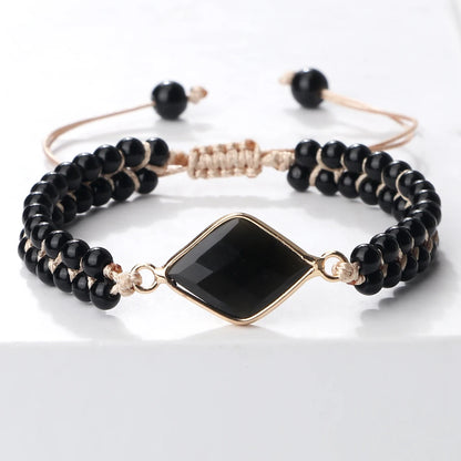 Bracelet Tressé Onyx 4 mm & Obsidienne – Ajustable