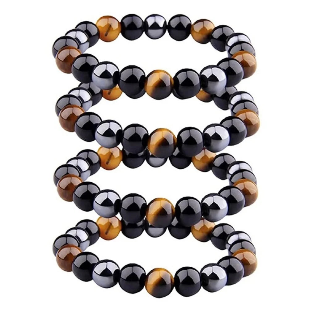 Bracelet Obsidienne, Hématite & Œil de Tigre (6-10 mm)