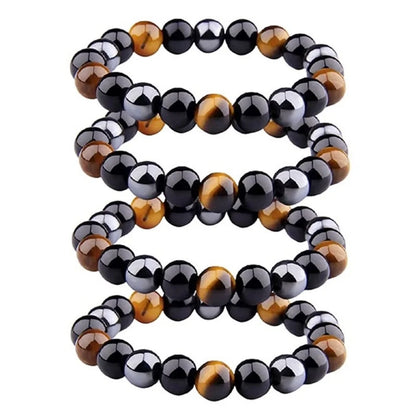 Bracelet Obsidienne, Hématite & Œil de Tigre (6-10 mm)