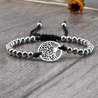 Bracelet Arbre de Vie & Hématite – Ajustable