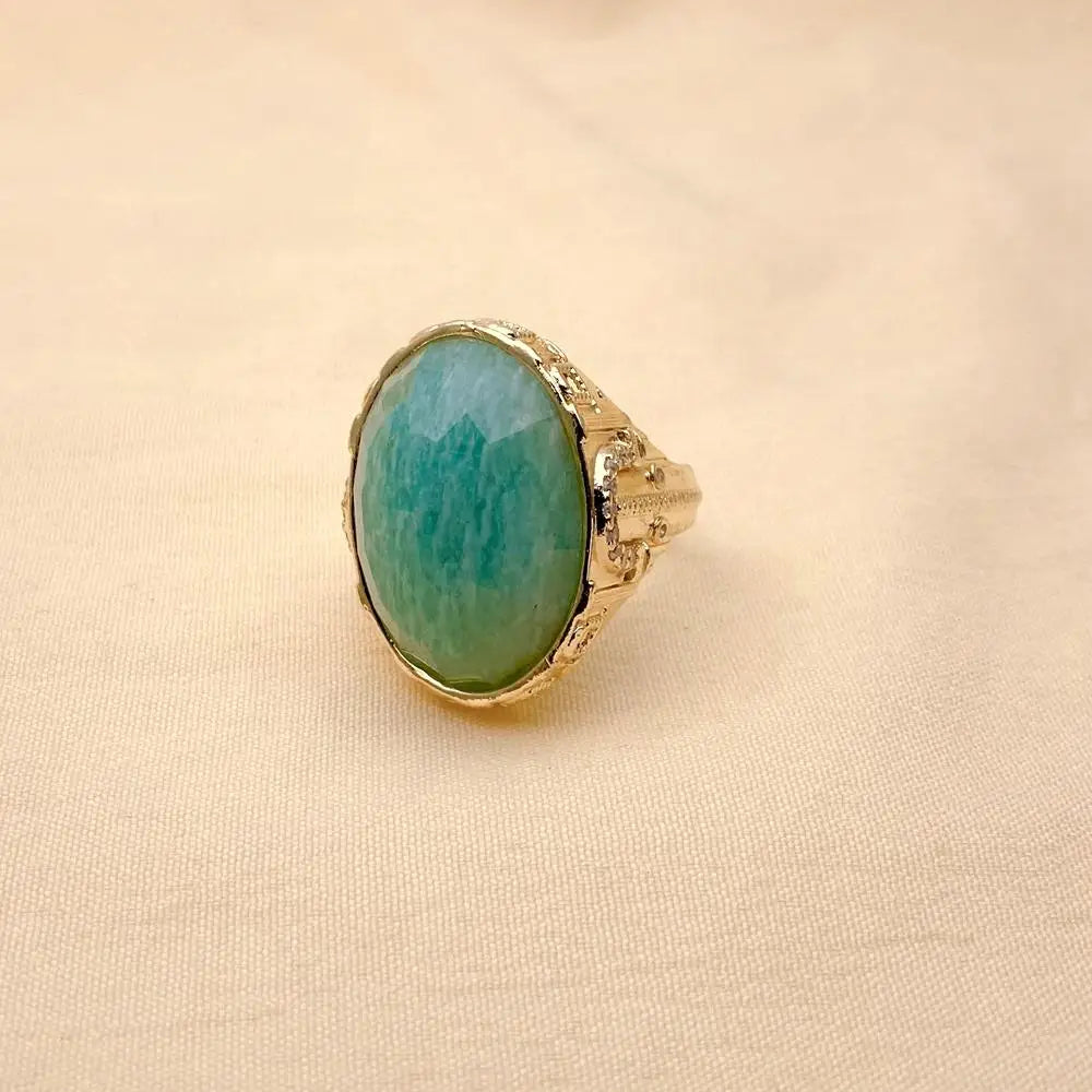 Bague Amazonite Plaqué Or Ajustable