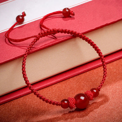 Bracelet Rouge Porte-Bonheur – Imitation Agate Tressée